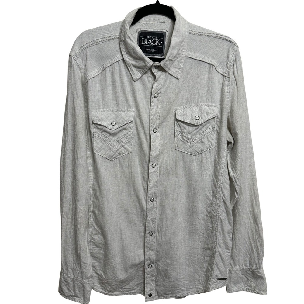 Buckle Black Athletic Fit Western Pearl Snap Button Shirt Mens Large Long Sleeve